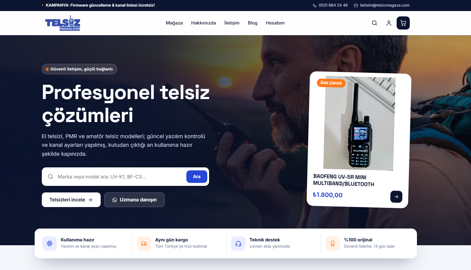 Telsiz Mağaza ana sayfa ekran görüntüsü