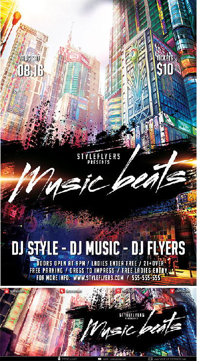 Music Beat Flyer-Photoshop PSD+Facebook Cover
