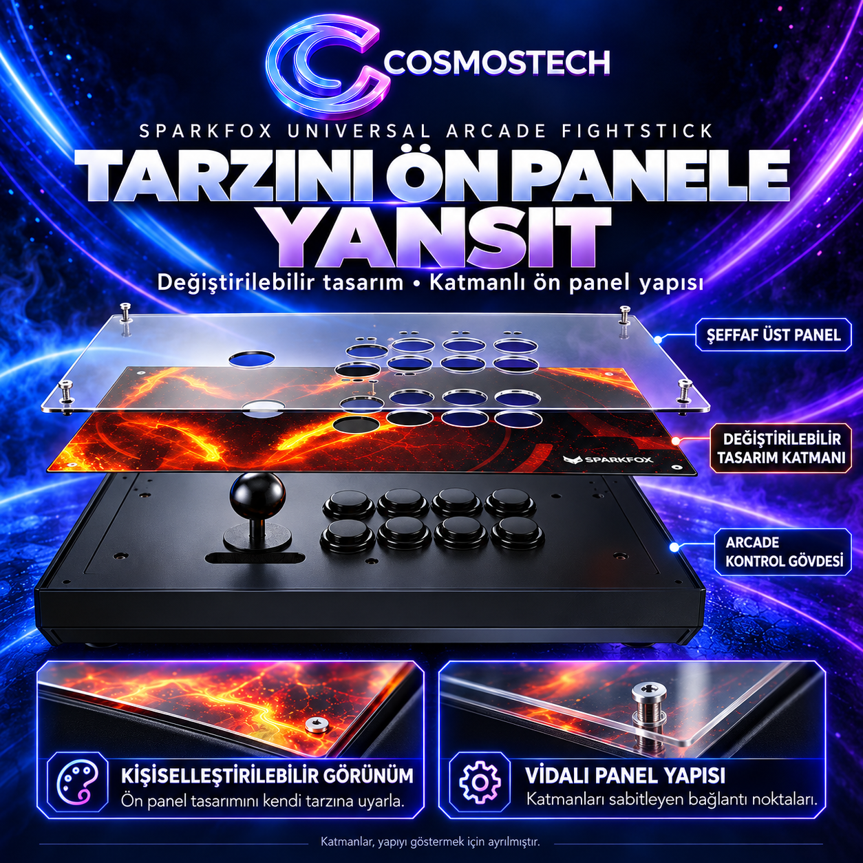 Cosmostech Spark Universal Arcade Fightstick Sanwa Denshi Arcade Joystick – PC PS4 Xbox One Xbox Series X S Switch Uyumlu 4.…
