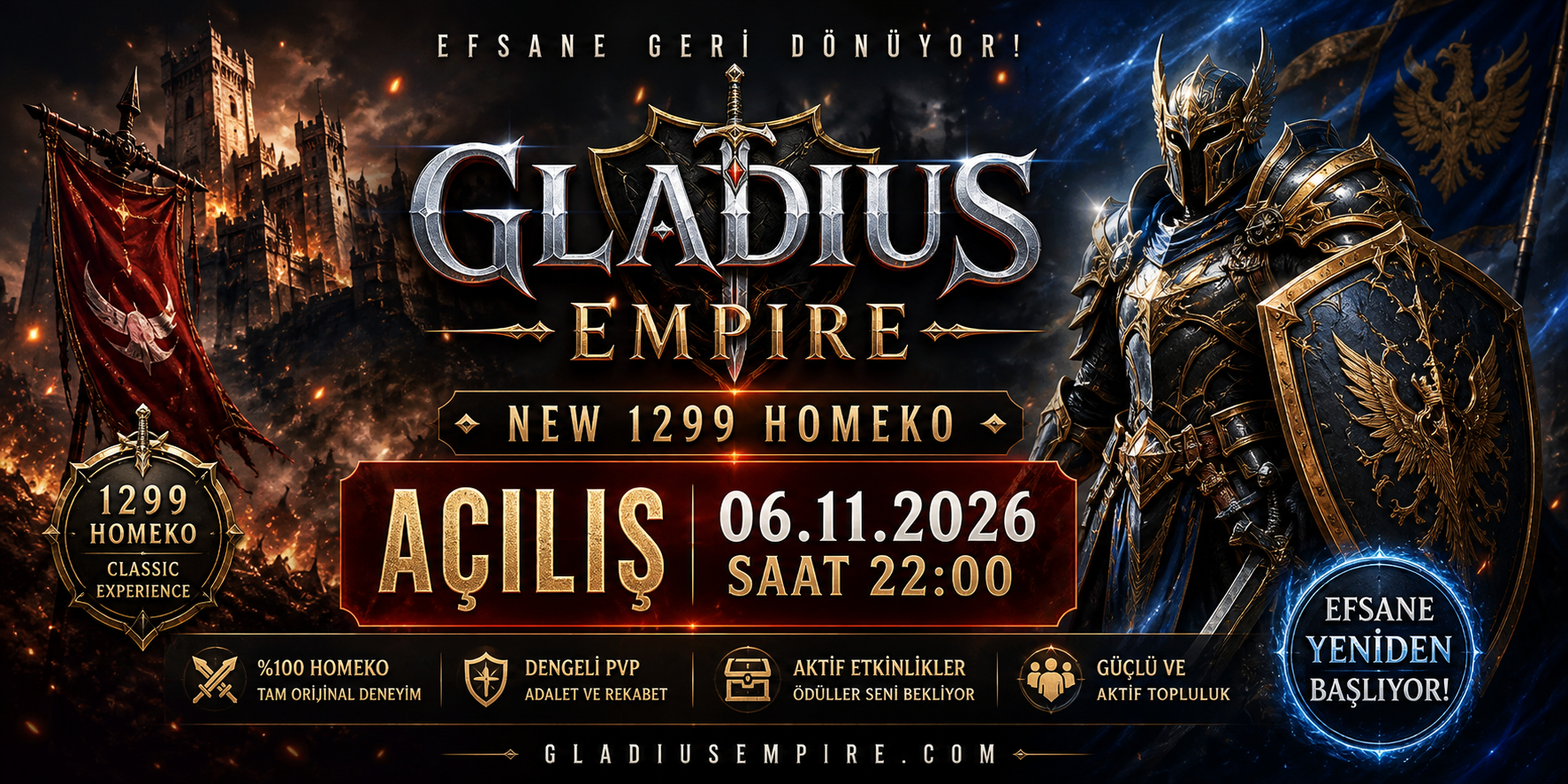 💥 [06 KASIM 2026] GLADIUS EMPIRE ADONIS | 1299 HOMEKO | BÜYÜK AÇILIŞ 22:00 DA ONLİNE !