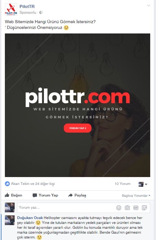 PilotTR ''Düşüncelerinizi Önemsiyoruz'' Paylaşımı