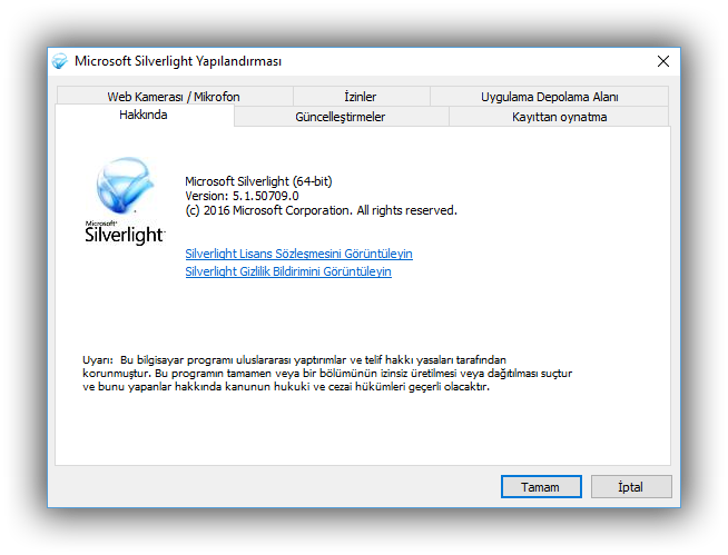 Microsoft Silverlight 5.1.50709.0 | Katılımsız