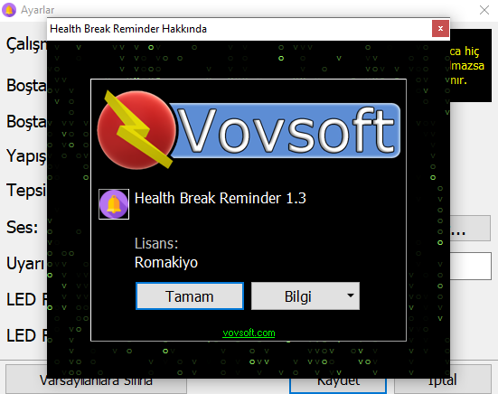 VovSoft Health Break Reminder 1.3 | Katılımsız