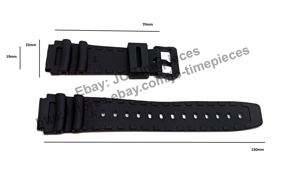 19mm Black Rubber Watch Band Strap Comp. Casio AD-300,  AD-301,  AW-304,  AW-304K,  AW-42,  AW-506,  AW-61,  DW-280,  DW-290,  DW-290B,  DW-290GMV,  DW-290GMVT,  DW-290MV,  DW-290MVT,  DW-290T,  DW-340,  EB-3001T,  EB-3007,  EB-3009,  EB-3010,  MD-309,  MD-310,  MD-752,  MDA-100,  MW-505,  MWA-500,  SHW-100,  SHW-101,  SHW-102,  SHW-103,  SNK-100,  W-782.