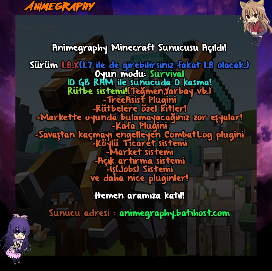 Animegraphy Minecraft Server | 1.7.x - 1.8.x | 0 Lag | Minecraft Server