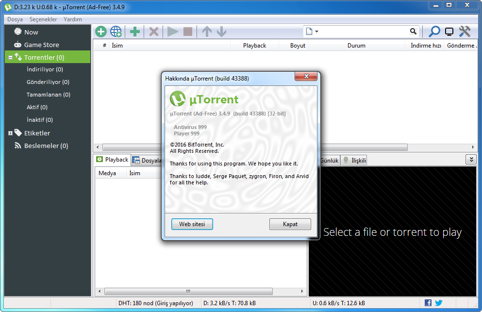 µTorrent 3.4.9 Build 43388 | Katılımsız