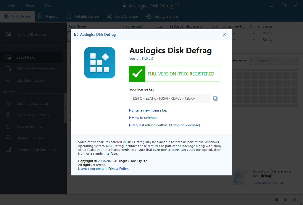 Auslogics Disk Defrag Professional 11.0.0.3 | Katılımsız