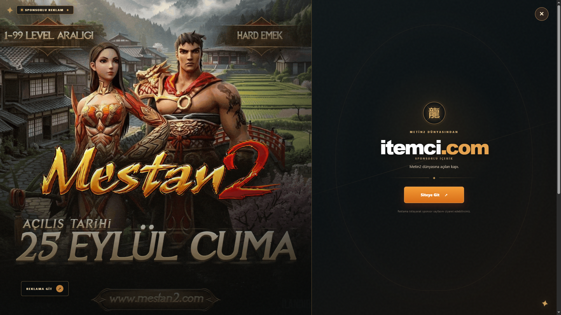 Tam Ekran Reklam Alanı örnek görünümü