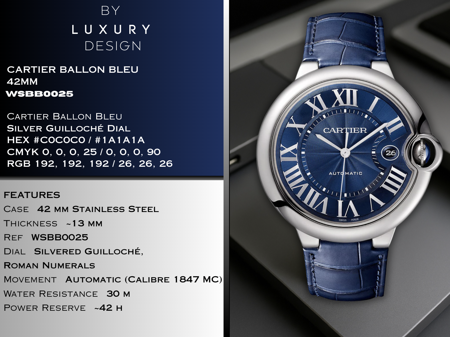 Cartier Ballon Bleu 42mm Automatic Blue Dial Stainless WSBB0025