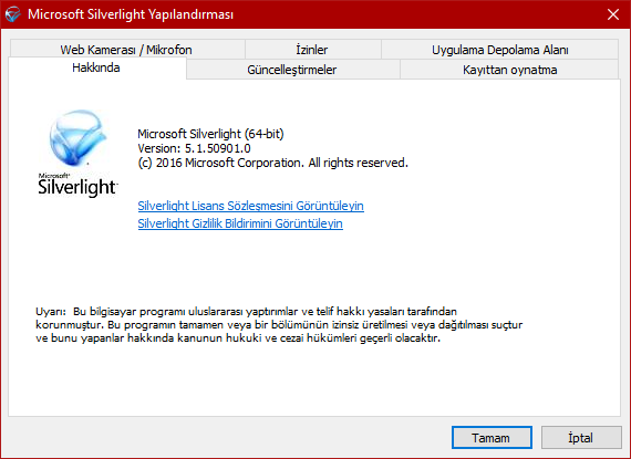 Microsoft Silverlight 5.1.50918.0 | Katılımsız