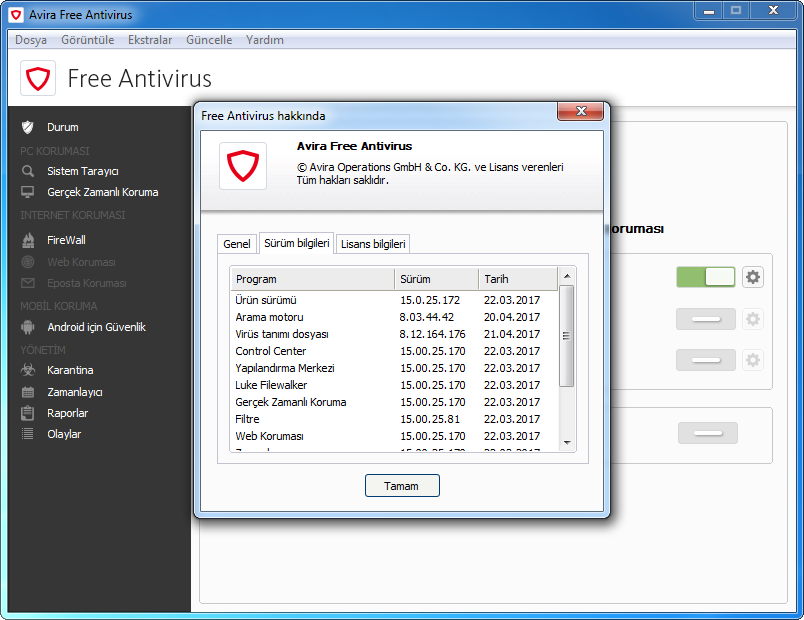 Avira Free Antivirus 15.0.25.172 TR (22.04.2017) | Katılımsız