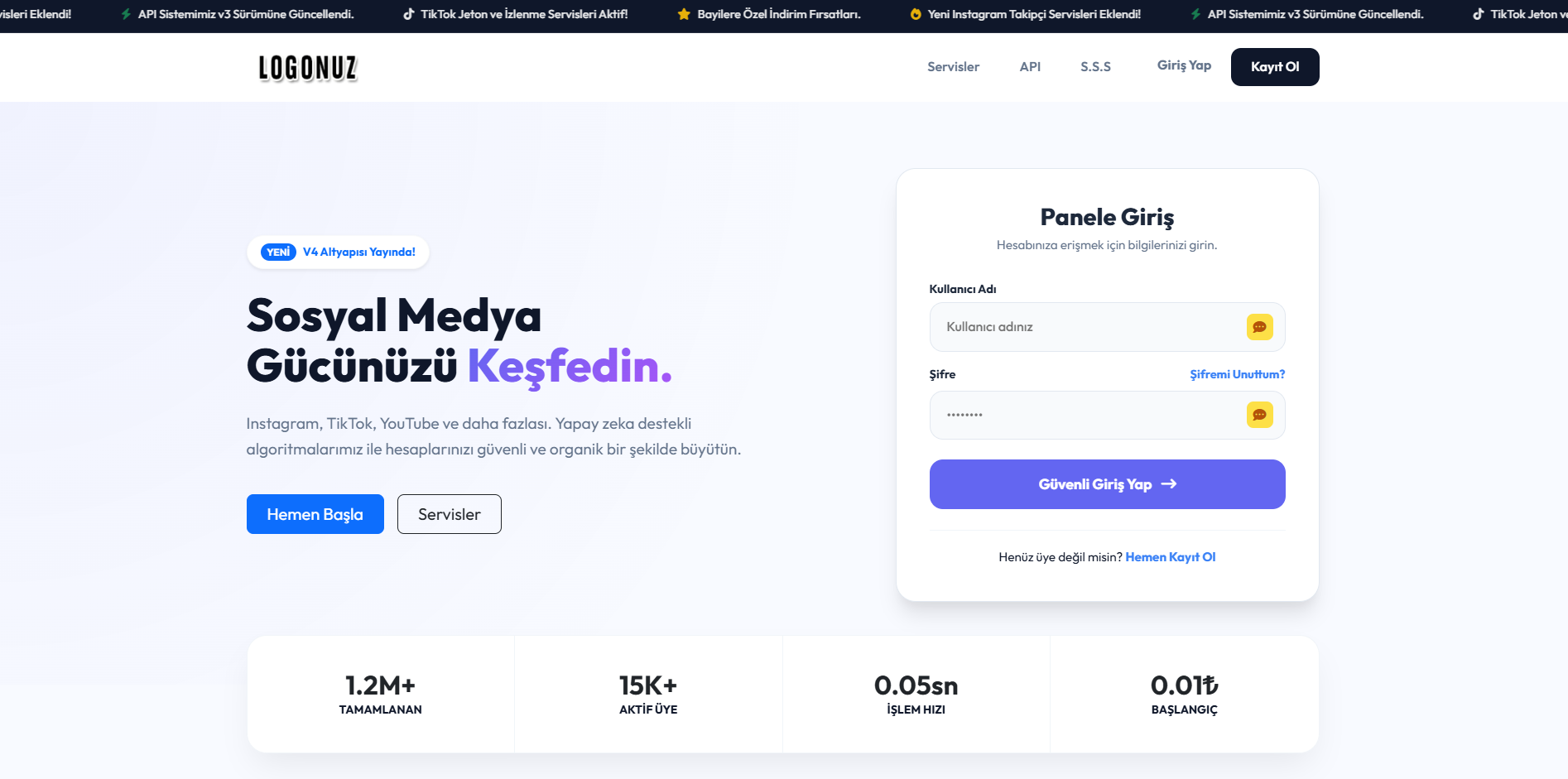 Premium Açık Tema SMM Panel Scripti