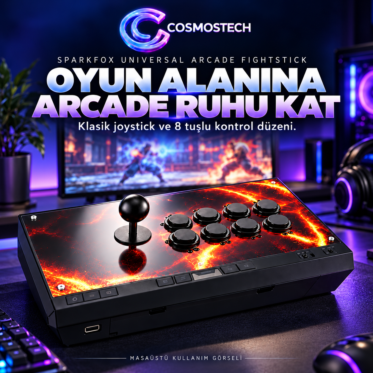 Cosmostech Spark Universal Arcade Fightstick Sanwa Denshi Arcade Joystick – PC PS4 Xbox One Xbox Series X S Switch Uyumlu 5.…