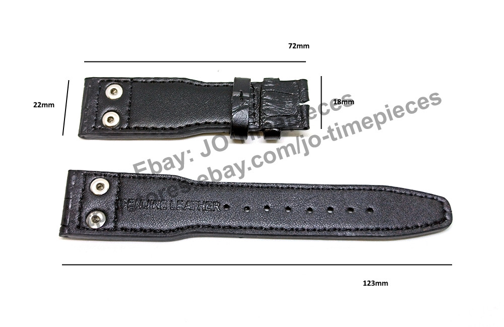 22mm Black Leather Watch Band Strap - Comp. IWCWatch Big Pilot IW501001 IW501012