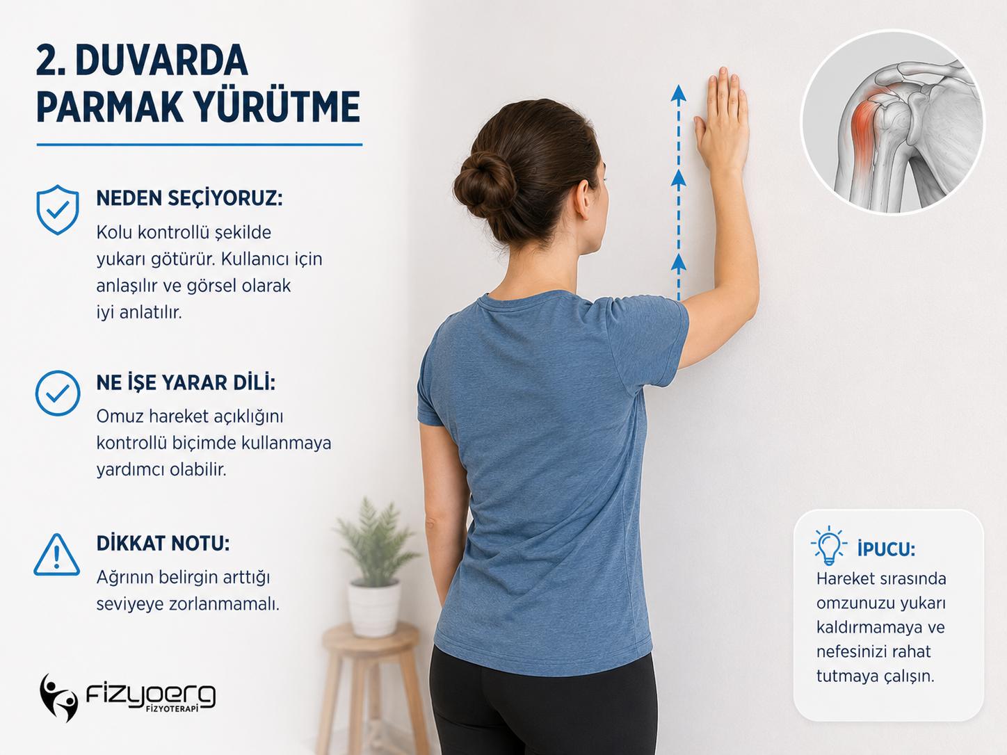Omuz ağrısında duvarda parmak yürütme hareketi