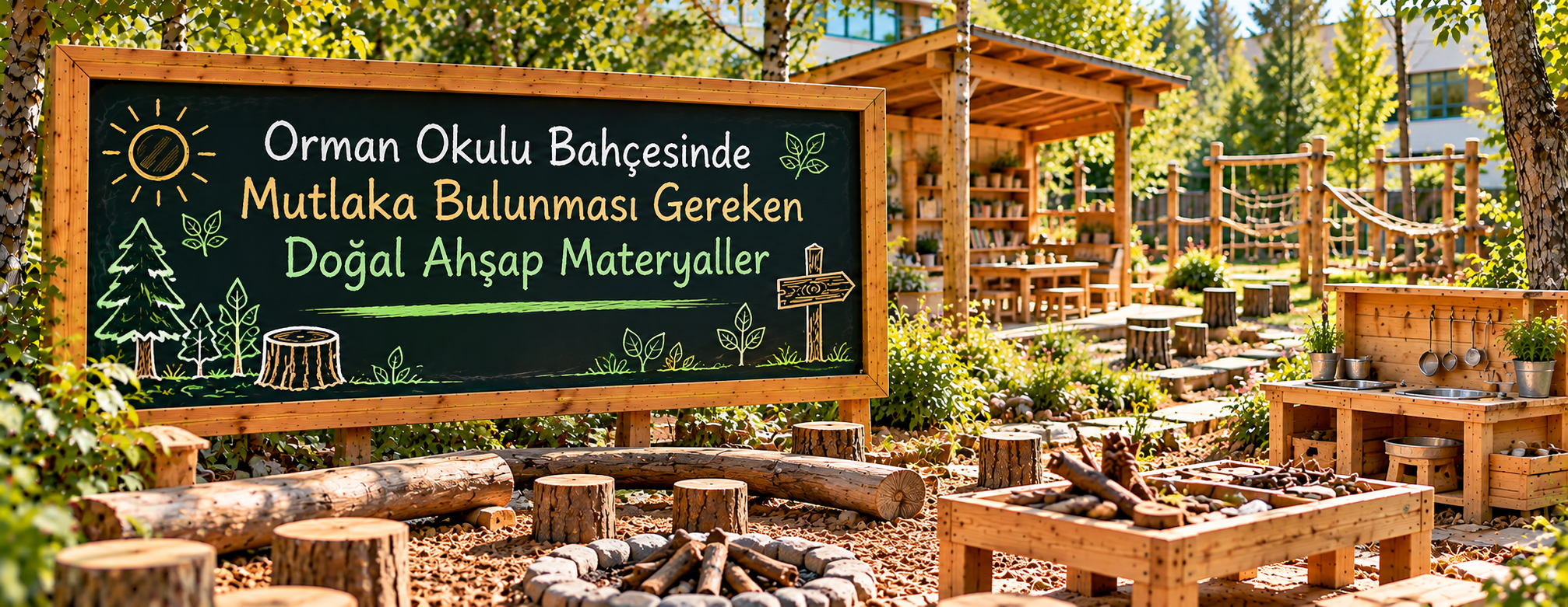 Orman okulu bahçesinde bulunması gereken doğal ahşap materyaller