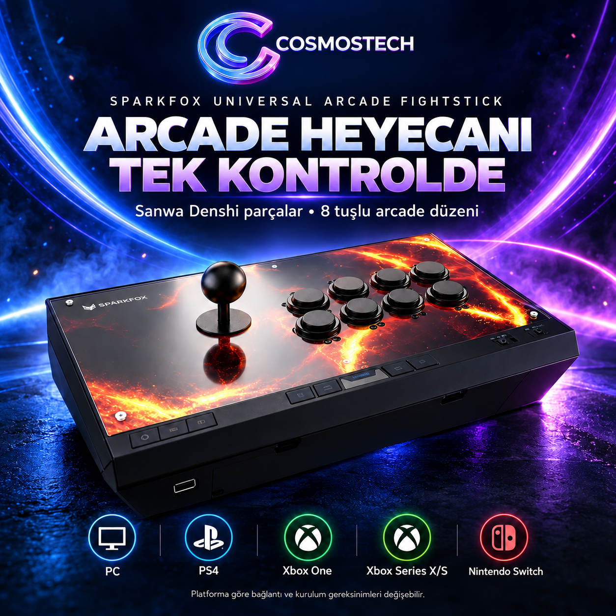 Cosmostech Spark Universal Arcade Fightstick Sanwa Denshi Arcade Joystick – PC PS4 Xbox One Xbox Series X S Switch Uyumlu 1.…