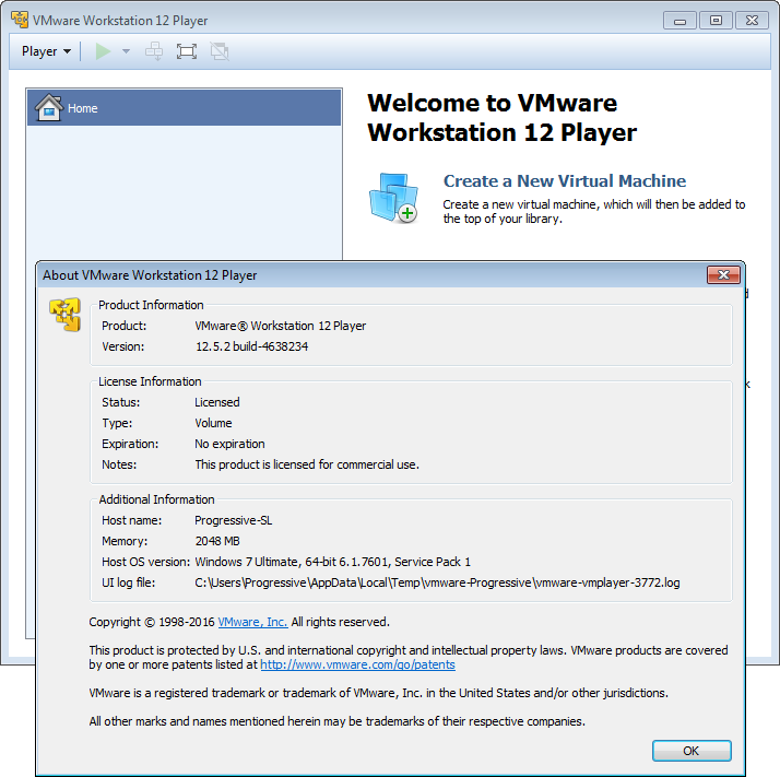 VMware Workstation Player 12.5.2 Build 4638234 (x64) | Katılımsız