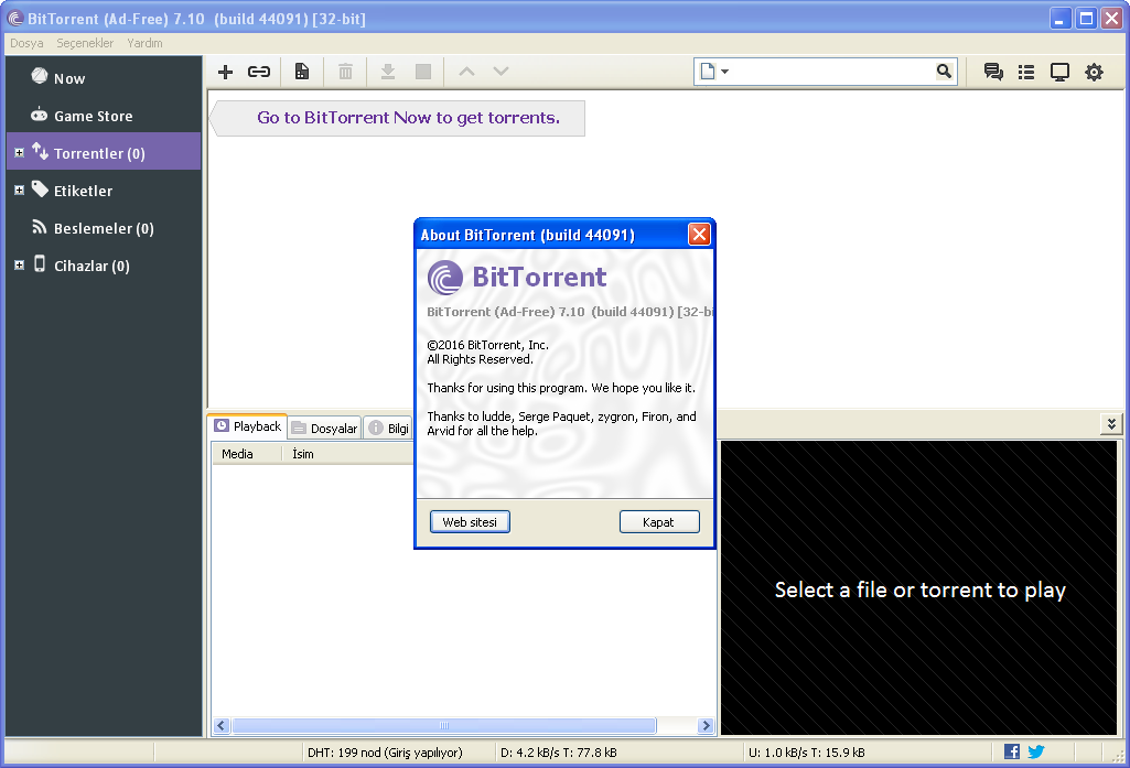 BitTorrent 7.10 Build 44091 | Katılımsız