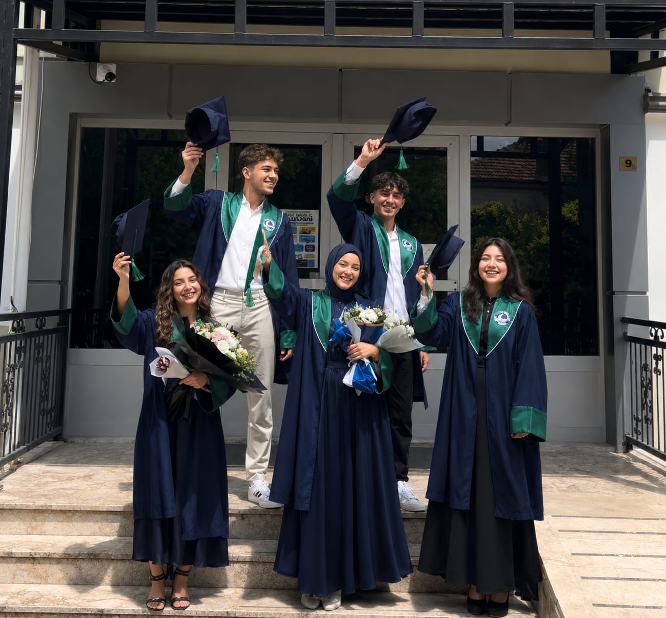 Lacivert ve Kırmızı Şeritli Cübbe
